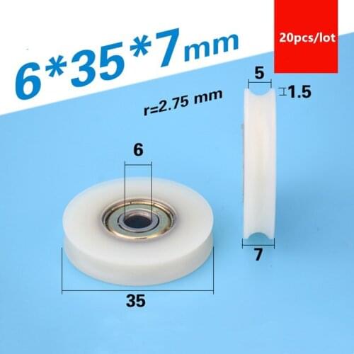 20pcs U type groove Plastic coated bearing 626ZZ 6*35*7mm POM roller lifting wheel nylon pulley for 6mm diameter rope