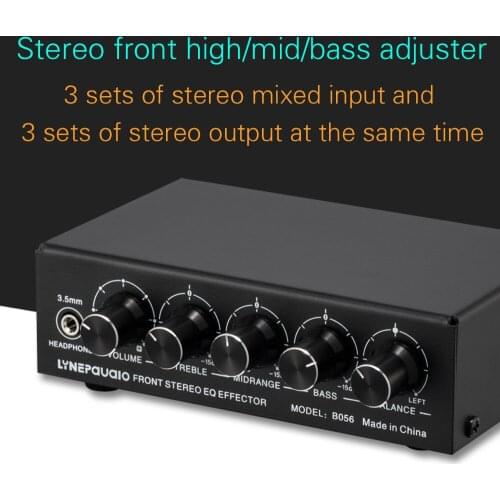 Pre-stereo amplifier, high/mid/bass adjustment audio effector, supports 3 mixers, USB 5V power supply