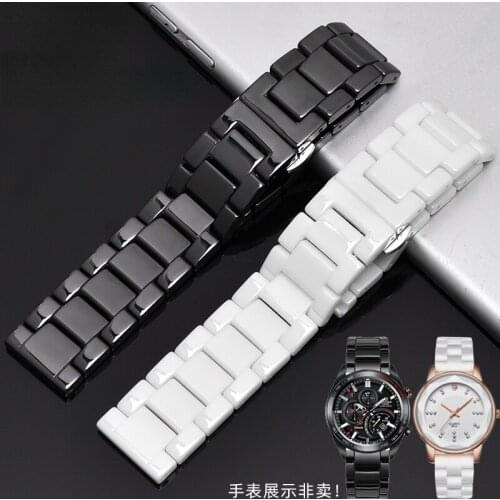 WatchBands Pure Ceramic Watch Band for Folli Follie Armani Titus CK Men Women Watch Strap Butterfly Clasp Black