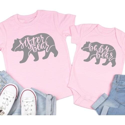 Big Sister baby Sister Shirt Big Sister Bear Little Sister Bear Sibling Shirts Sisters tops kids short sleeve Siblings tees