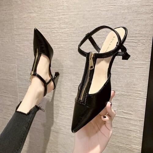Summer High Heels High Heel Sandals Ladies High Heels Classic Slip-on Shoes Sexy Women Party Shoes Zipper Design Women Sandals