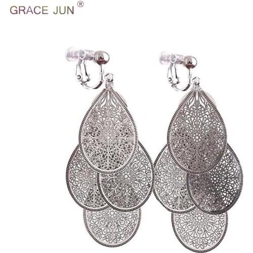 Top Quality Copper Material Big Leaf Clip on Earrings No Pierced for Women Party Prom Luxury Fashion No Hole Earrings Wholesale