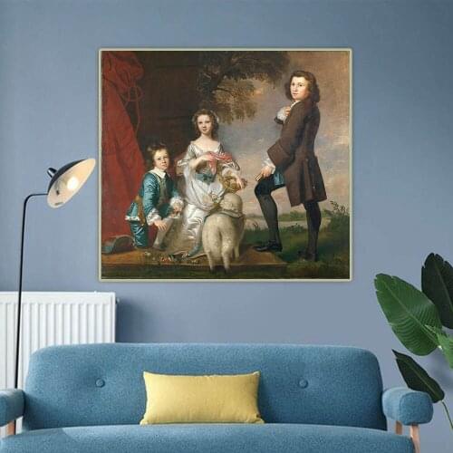 Thomas and Martha Neate with His Tutor, Thomas Needham by Sir Joshua Reynolds Canvas Oil Painting Hanging Decor Home Decoration