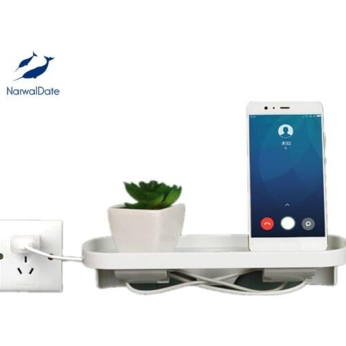Creative space saving Mobile Phone Charging Bracket Storage Rack Punch-free Phone Tablet Socket Rack with Suction Cup Wall Shelf