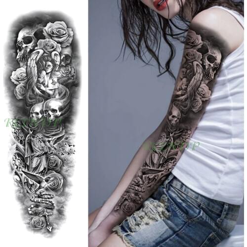 Waterproof Temporary Tattoo Sticker cross skull girl bird rose flower full arm fake tatto flash sleeve tatoo for men women