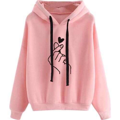 Finger Heart Love Pattern Hoodies Women tracksuit sportswear Drawstring gym running skateboarding Hoodies For Teen Girls Hoodie