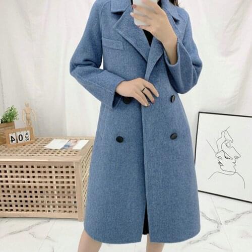 Cashmere Long Coat Jacket Female 2021 Turn Down Collar Women Woolen Coat Double Breasted Elegant 95% Wool
