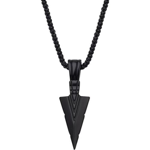 1PC POP Mens Design Matte Black Long Trendy Simple Necklace with Arrow Pendant Jewelry Chain Hip Hop Punk Rock Gift For Men
