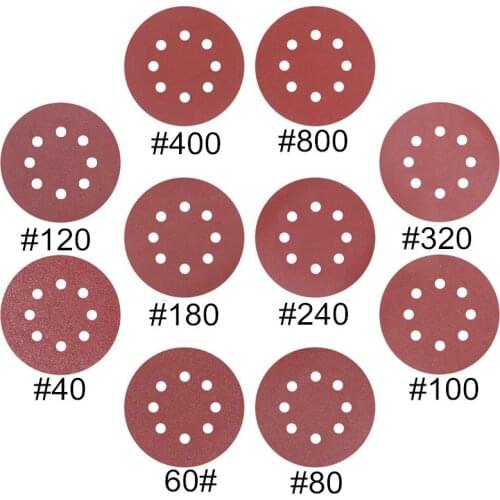 10pcs 5Inch 125mm Round Sandpaper Eight Hole Disk Sand Sheets Grit 40-2000 Hook and Loop Sanding Disc Polish