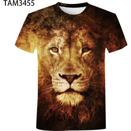 2021 New 3D Animal Lion Cartoon Style T-Shirt For Mens Summer Short Sleeve Round Neck Top For Young Childrens Street Cool Spor