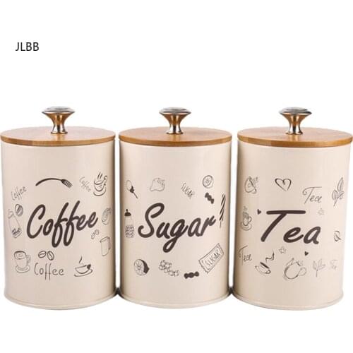 3pcs/set Kitchen Storage Jars ,Sugar/Coffee/Tea Canisters , Metal Iron 1L