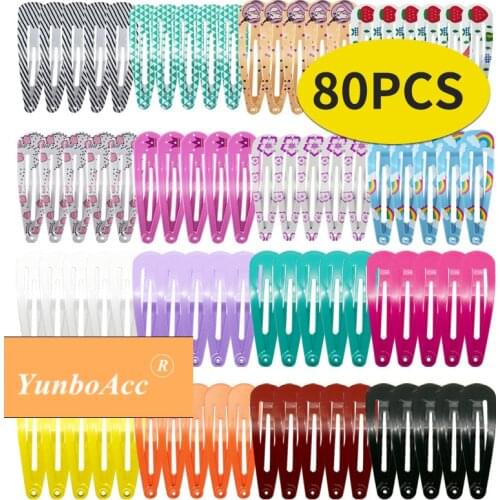 80pcs Mix Color Dif Prints Rondam Hairgrip Hair Clip Snap Hair Clips for Children Girls Hair Accessories Women,JXN003