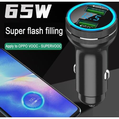 FLOVEME 65W Car Charger For iPhone PD20W Cigarette Lighter For Huawei Super fast charge charger Digital Display Fully Compatible