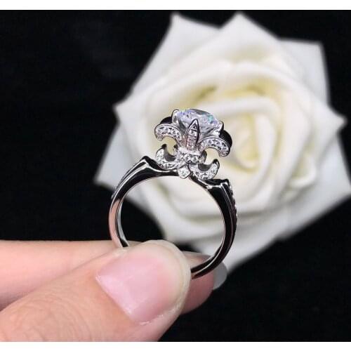 Noble Test Positive 1Ct 6.5mm D Color VVS1 Moissanite Engagement Ring AU585 14K White Gold Ring Anniversary Female Jewelry