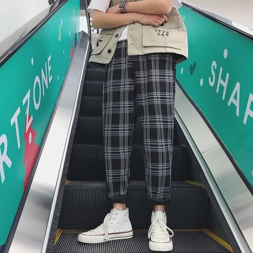 Vintage Pants Streetwear Black Plaid Men Pants Men Women Joggers Straight Harem Pants Men Korean Hip Hop Trousers Plus Size