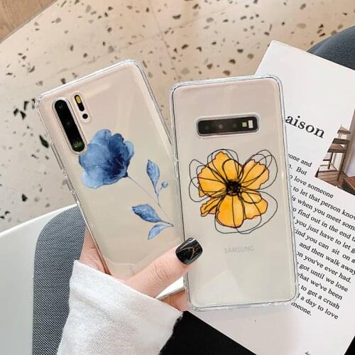 Watercolor flowers gold Phone Case Transparent for Samsung A71 S9 10 20 HUAWEI p30 40 honor 10i 8x xiaomi note 8 Pro 10t 11