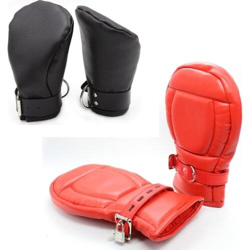 Black PU Leather Puppy Mitts Hand Cuffs,BDSM Bondage Gloves Restraint Pet Role Play Mitten With Lock Sex Toys For Couples
