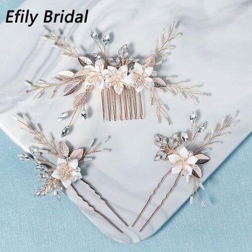 Efily Bridal Wedding Hair Accessories 3pcs/set Crystal Hair Combs Pins for Women Party Bride Headpiece Bridesmaid Gift Jewelry