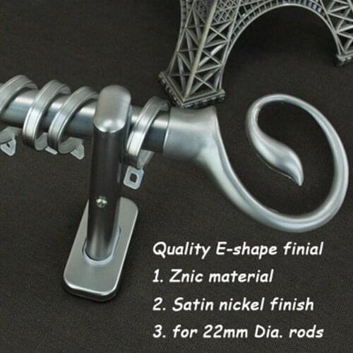 Eco-friendly plated process E-shape design quality metal finial for 22mm(7/8-IN)diameter rods/poles mixed wholesale available