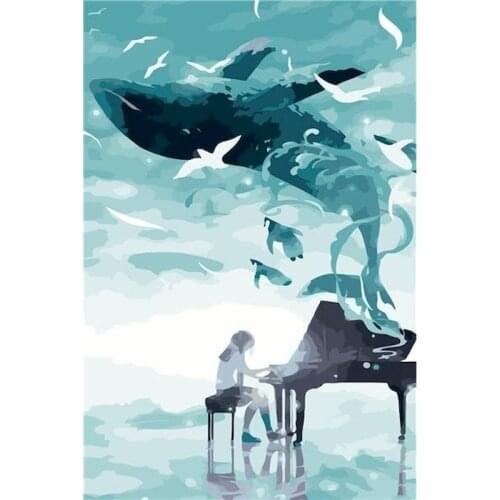 GATYZTORY 60x75cm Frame Painting By Numbers For Adults Children Whale Animals Paint By Number Home Wall Decoration Crafts