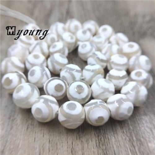 Faceted Round Vintage Crackle Evil Eye Agates Tibetan Beads,White&Clear Antique Prayer Mala Stone Beads MY1528