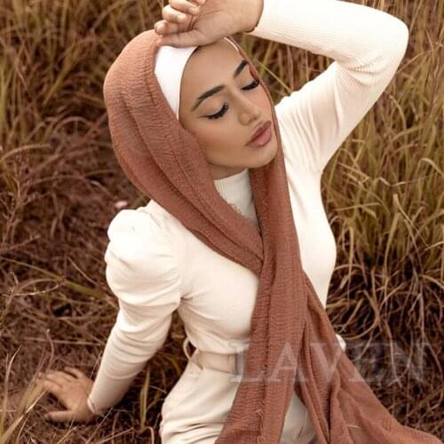 Plain Crinkle Cotton Hijab Scarf Women Muslim Shawls Wraps Pleated Scarf Solid Color Womens Headscarf Islamic Female Turban 1pc