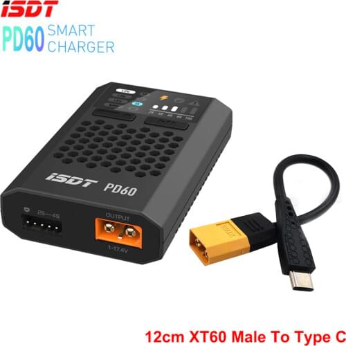 ISDT PD60 60W Lipo Battery Balance Charger Type-C Input For Lipo LiHV LiFe NIMH/Cd Battery For RC Car Racing Drone