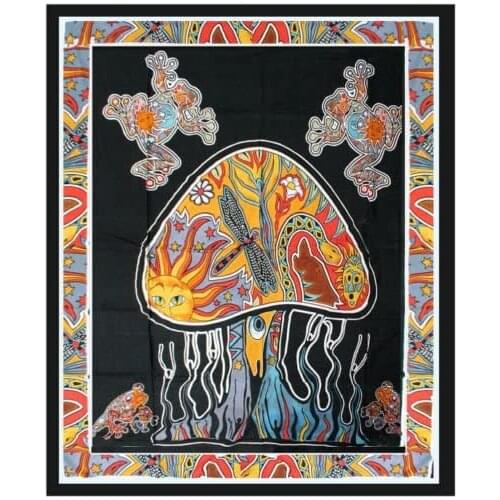 Trippy Psychedelic Mushroom Tapestry Frogs Magic Shrooms Animal Wall Art