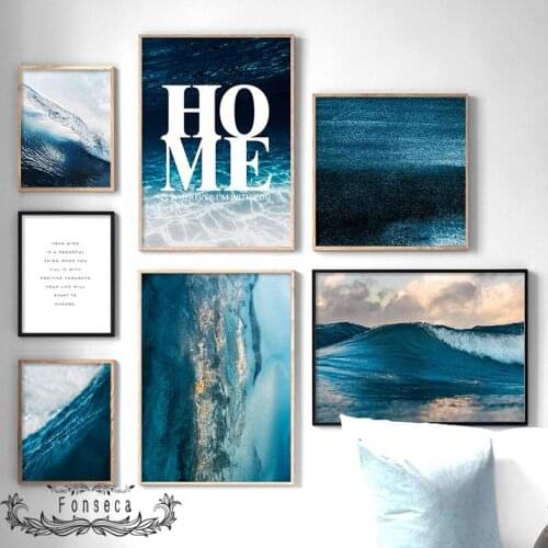 Blue Sea Water Wave Cloud Sky Posters and Prints Nordic Home Quotes Canvas Painting Wall Art Pictures for Living Room Decor
