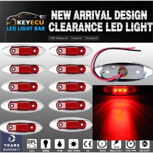 KEYECU 10PCS RED Universal LED Side Clearance Markers lights for Truck Trailer Boat ATV Easy to install ,Free end wire