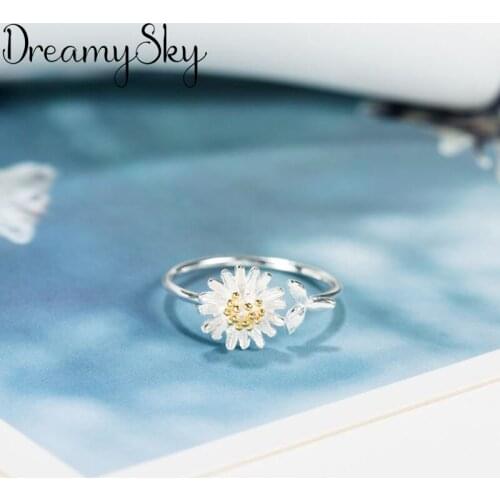 New Arrivals Silver Color Daisy Flower Rings For Women Trendy Adjustable Size Ring Lady Statement Jewelry High Quality