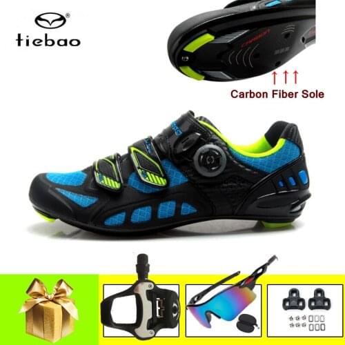 Tiebao Carbon fibier road cycling shoes for men women Sturdy sole racing bicyle sneakers breathable self-locking road bike shoes