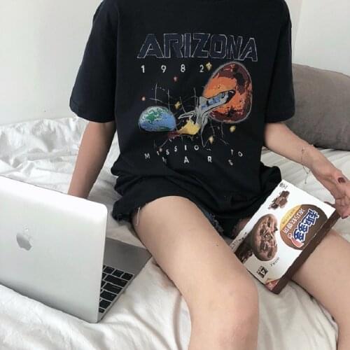 Planet Arizona cute Korean summer Cotton retro printed letters loose short-sleeved T-shirt female ulzzang short-sleeved T-shirt