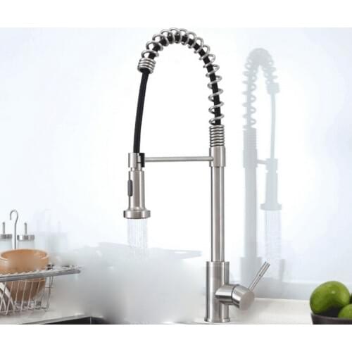 Multi-functional SUS 304 stainless steel Rotatable Deck Mount pull out kitchen faucet with Spring Swivel Spout