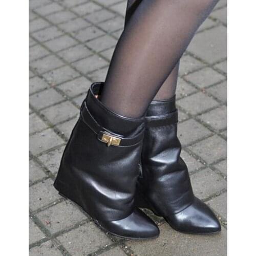 Moraima Snc Newest Pointed Toe Ankle Boots for Woman Black leather Height Increasing Buckle Strap Riding Boots Red White