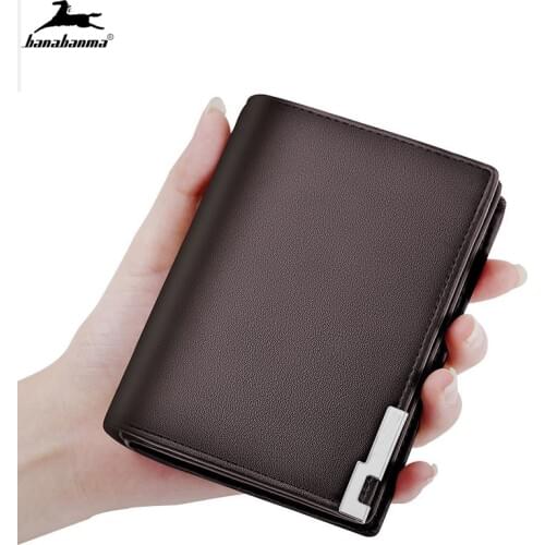 Men wallets mini slim male fashion leather PU portfel purse Metal edge portafoglio uomo thin brieftasche small mens walle