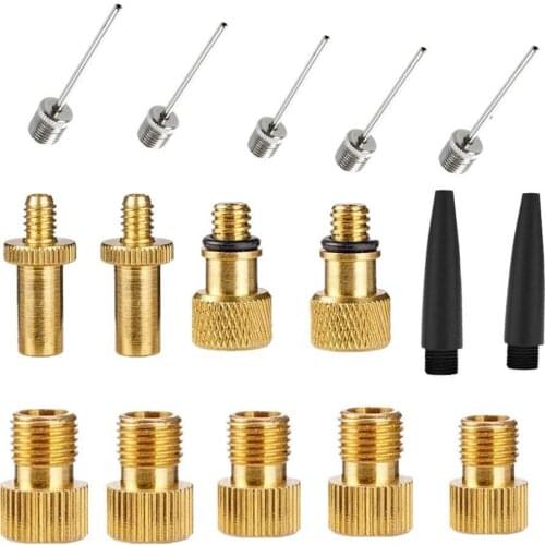 16pcs Bike Pump Adapter Set SV AV DV Valve Adaptor Connector Copper Bike Tire Pump Adapter Kit Bicycle Inflator Pump Accessory