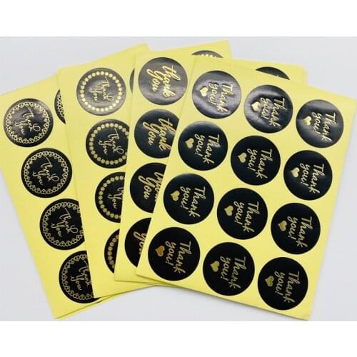 1200pcs Black Round sticker bronzing Thank you sealing sticker Self-adhesive Packaging Lable 4 designs