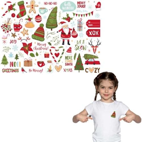Patch Transfer Clothes Iron On Fashion Heat Transfer Diy Accessory Stickers Thermal Transfer Christmas Flower Trees