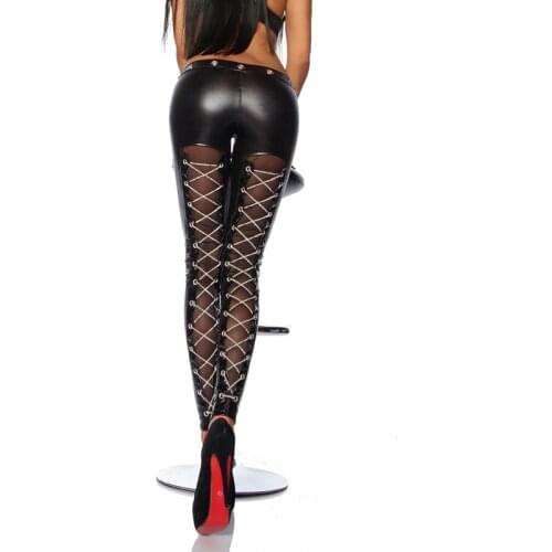 New Stylish 2017 Gothic Punk Shiny Leather Leggings 3 Styles Erotic Wet Look Faux Leather Lace Up Pants Vinyl Leggins Leggings