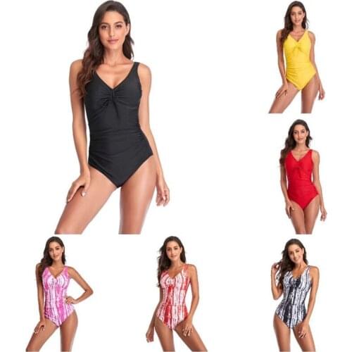 2021 new European and American solid color bow halter sexy one-piece bikini swimsuit