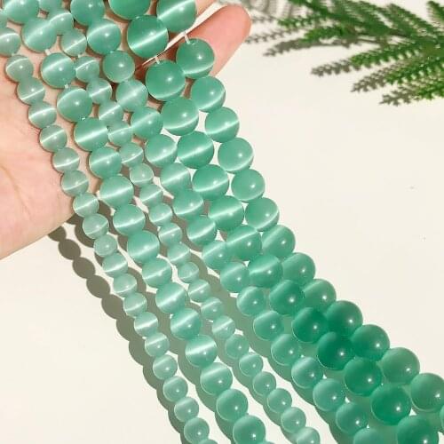 Wholesale Mint Green Cat Eye Beads Natural Stone Beads Jewelry Round Loose Spacer Beads for Jewelry Making 4/6/8/10mm