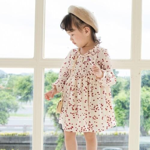 2019 Autumn Childrens Clothing New Love Print Girl Chiffon Dress French Princess Dress for Baby Clothes Kids Dresses for Girls