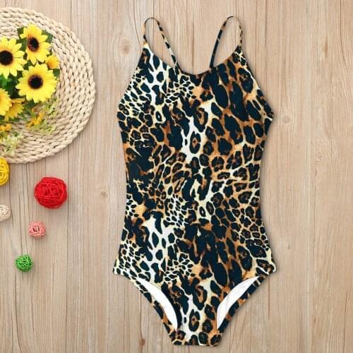 3-10Y One Piece Girls Swimsuits Leopard Print Bathing Suits High Waist Backless Swimwear 2021 Beachsuit Children Beachwear