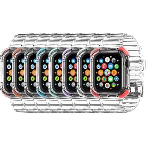 Clear Watch Case+Transparent Silicone Band for Apple Series 6 SE 5 4 for IWatch 44mm 42mm 40mm 38mm Sports Strap Bracelet Loop