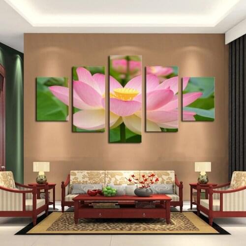 2017 Sale Oil Painting 5 Panel Lotus Modern Painting Canvas Wall Art Picture Home Decoration Living Room Print--large Unframed
