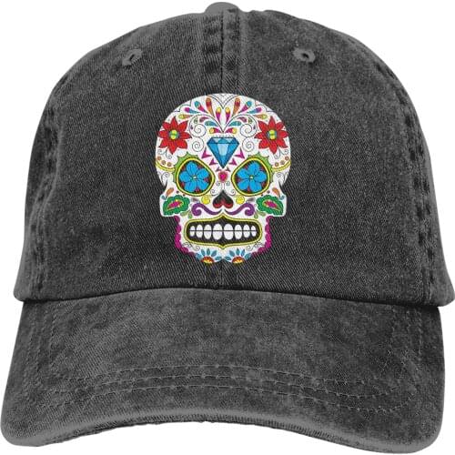 Adjustable Solid Color Baseball Cap Sugar Mexican Candy Skull Face Washed Cotton Mexican Sugar Skull Funny Sports Woman Hat