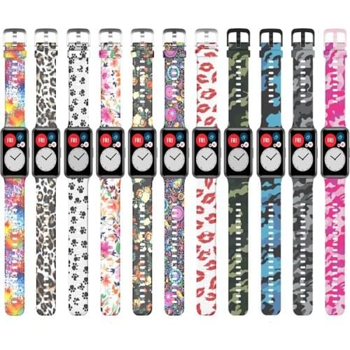 Rubber Strap for Huawei Watch Fit High Quality Flower Printed Replacement Sport Wrist Band Smart Wristband Bracelet Accessories