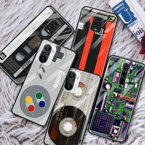 Retro Vintage Camera Cassette Music Battery Glass Case For Redmi Note 10 9 9T 9S 8 8T 7 9A 8A K30 K40 Pro Max 5G Shell Cover