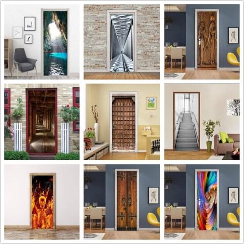Self Adhesive PVC Door Wallpaper 3D Vision Sticker For Living Room Bedroom Decoration Wall Decal Home Design Decor Murals Poster